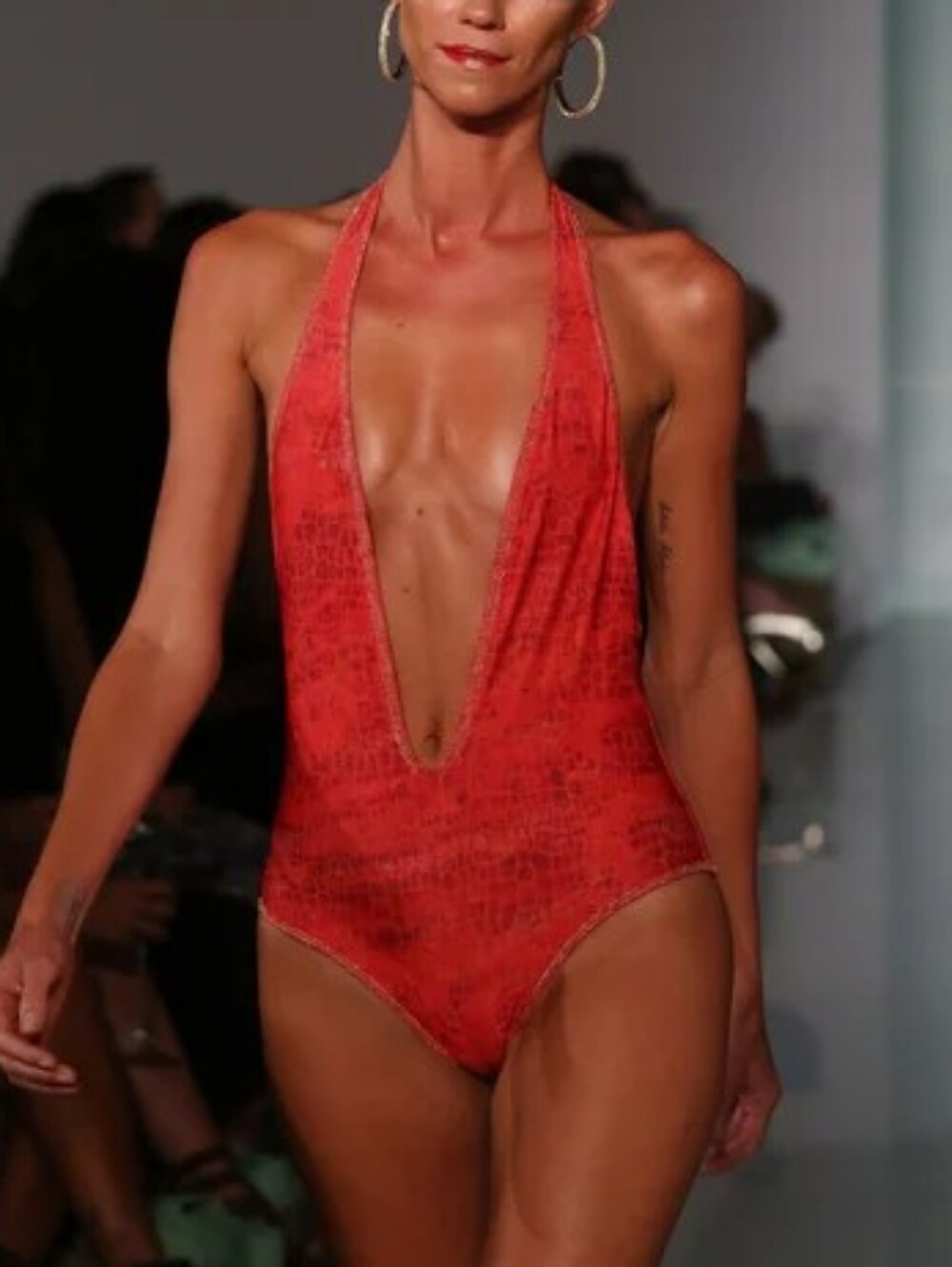 NWT Mia Marcelle Plunge Halter One-Piece Swimsuit, Small, Red